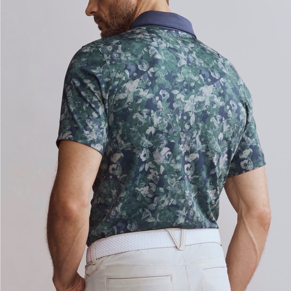 RHONE Navy and Green Patterned Polo Shirt - Picture 7 of 10